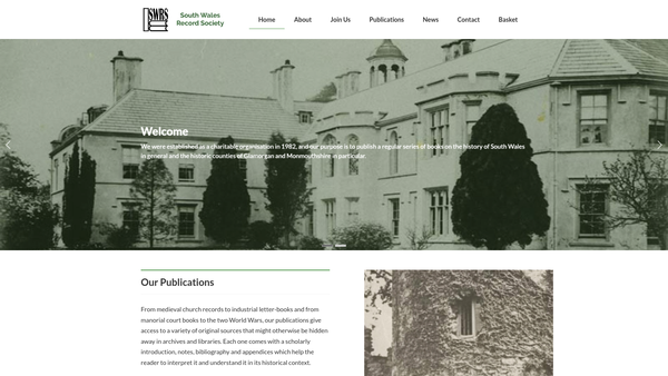 Screenshot of the South Wales Record Society website