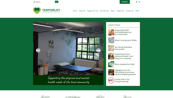 Screenshot of the Tarporley War Memorial Hospital Trust website