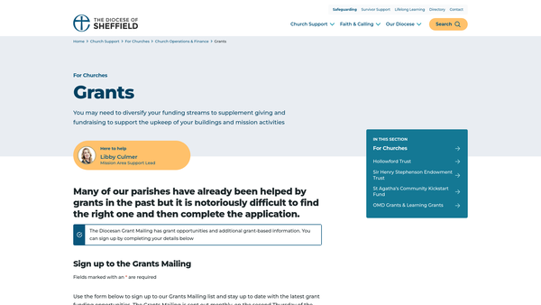Screenshot of the St Agatha's Fund website