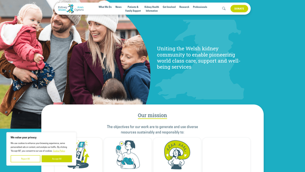 Screenshot of the Kidney Wales Charity website