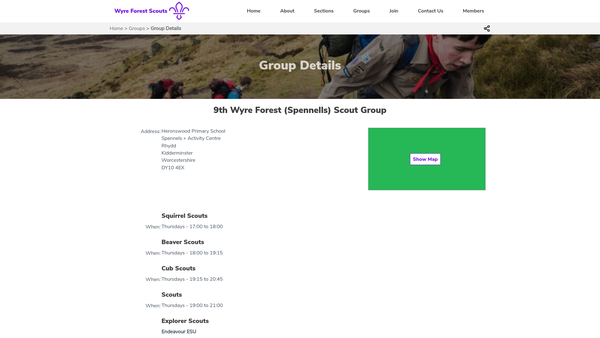 Screenshot of the 9th Wyre Forest (Spennells) Scout Group website