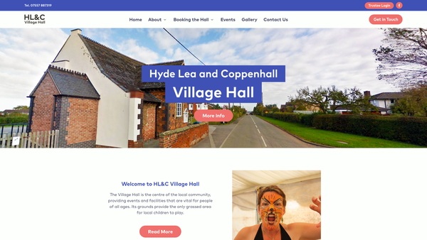 Screenshot of the Hyde Lea And Coppenhall Village Hall website
