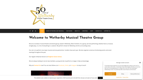 Screenshot of the Wetherby Musical Theatre Group website