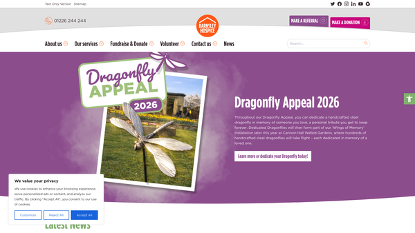 Screenshot of the Barnsley Hospice Appeal website