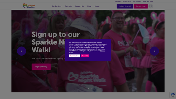 Screenshot of the Ashgate Hospicecare website