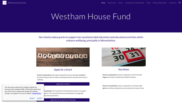 Screenshot of the The Westham House Fund website