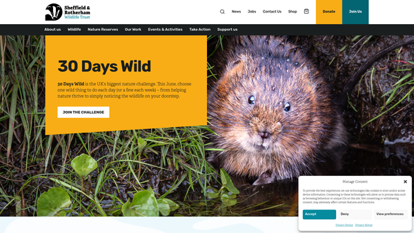 Screenshot of the Sheffield Wildlife Trust website