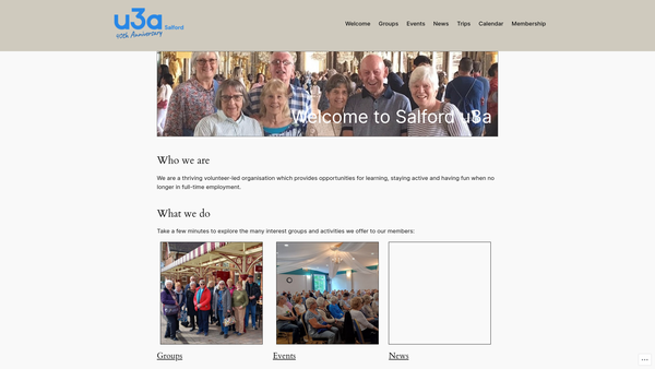 Screenshot of the Salford Life Long Learning (U3A) website