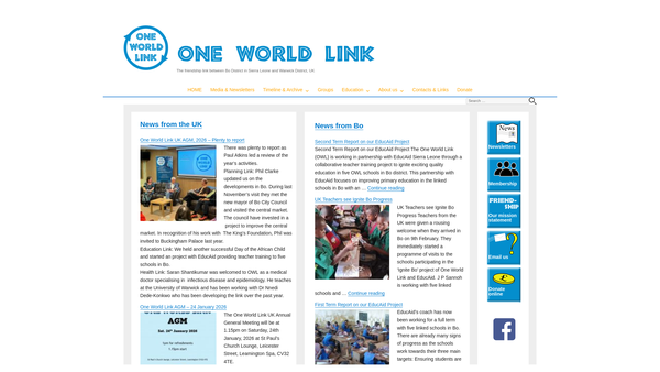 Screenshot of the One World Link (Warwick District - Bo District) website