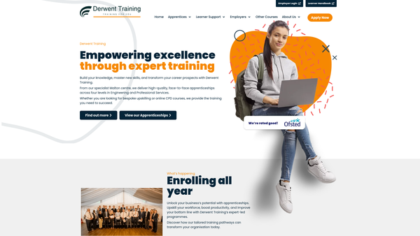 Screenshot of the Derwent Training Association website