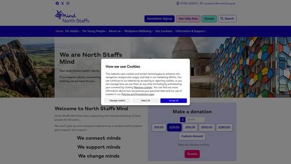 Screenshot of the North Staffs Mind website