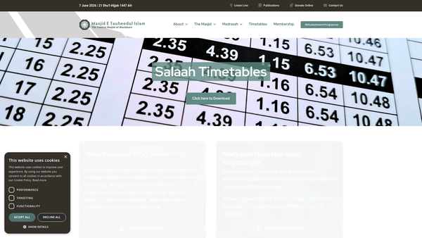 Screenshot of the Masjid E Tauheedul Islam website