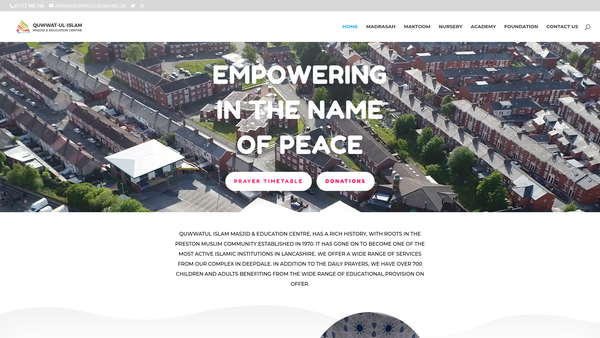 Screenshot of the The Preston Muslim Society Quwwatul Islam Masjid website