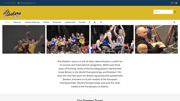Screenshot of the Steelers Wheelchair Basketball Team website