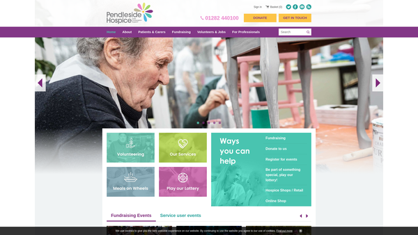 Screenshot of the Pendleside Hospice website