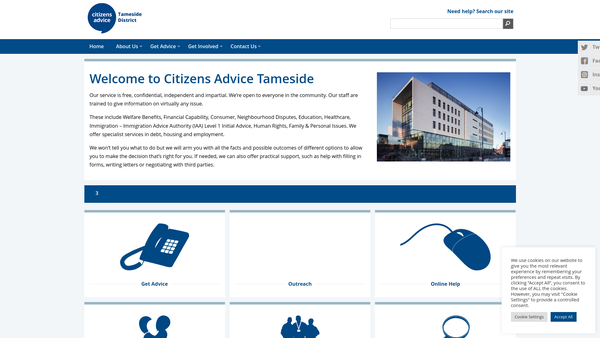 Screenshot of the Tameside Citizens Advice Bureau Ltd website