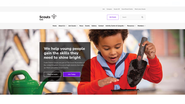 Screenshot of the Fylde District Scout Council website