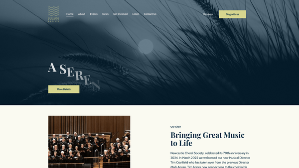Screenshot of the Newcastle Choral Society website