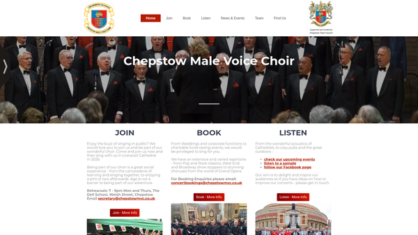 Screenshot of the The Chepstow Male Voice Choir/cor Meibion Cas-Gwent website