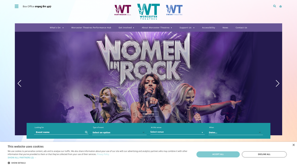 Screenshot of the Worcester Theatres Charitable Trust Ltd website
