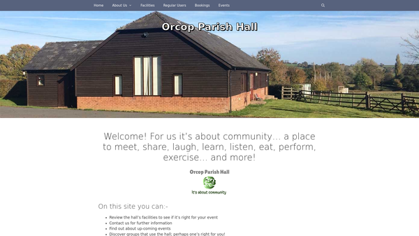 Screenshot of the Orcop Village Hall website