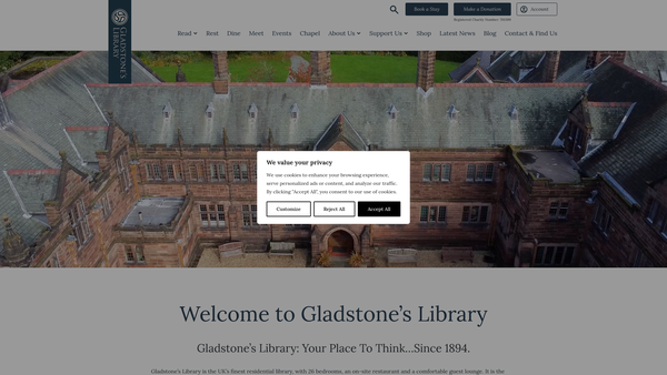 Screenshot of the Gladstone's Library website