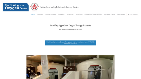 Screenshot of the Nottingham Multiple Sclerosis Therapy Centre Limited website