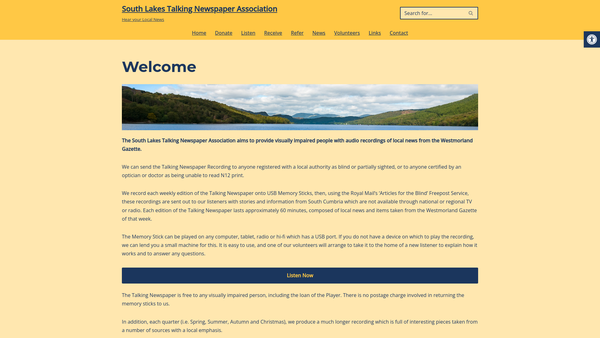 Screenshot of the The South Lakes Talking Newspaper Association website