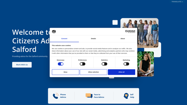 Screenshot of the Citizens Advice Bureaux (Salford) website