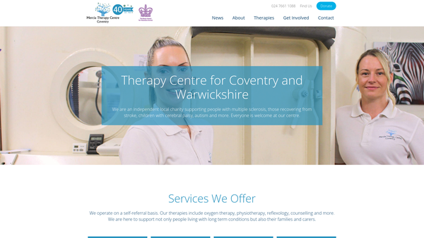 Screenshot of the Mercia MS Therapy Centre Ltd website