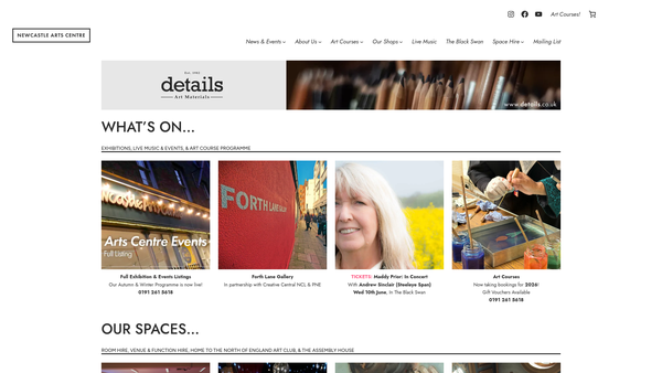Screenshot of the Newcastle Arts Centre Trust Ltd website