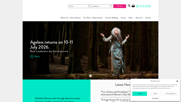 Screenshot of the The Yorkshire Dance Centre Trust website