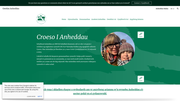 Screenshot of the Anheddau Cyf website