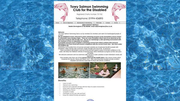Screenshot of the Towy Salmon Swimming Club website