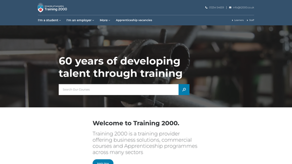 Screenshot of the Training 2000 Limited website