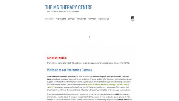 Screenshot of the Wolverhampton & District M S Therapy Centre Limited website