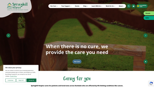 Screenshot of the Springhill Hospice (Rochdale) website