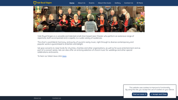Screenshot of the Vale Royal Singers website