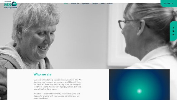 Screenshot of the Lincolnshire MS Therapy Centre Ltd website