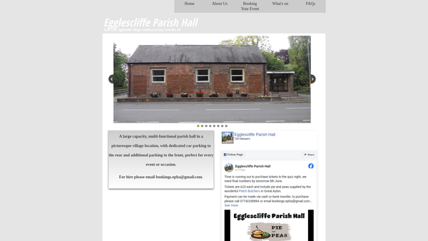 Screenshot of the Egglescliffe Parish Hall Association website