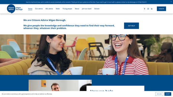Screenshot of the Citizens Advice Service In The Borough Of Wigan website