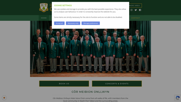 Screenshot of the Onllwyn Welfare Male Voice Choir/cor Meibion Onllwyn) website