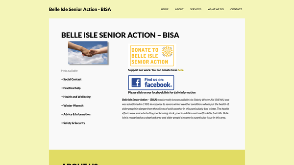 Screenshot of the Belle Isle Senior Action - BISA website