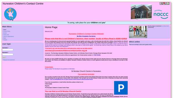 Screenshot of the Nuneaton Childrens Contact Centre website
