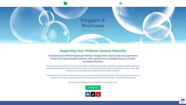 Screenshot of the Oxygen & Wellness Therapy Centre website