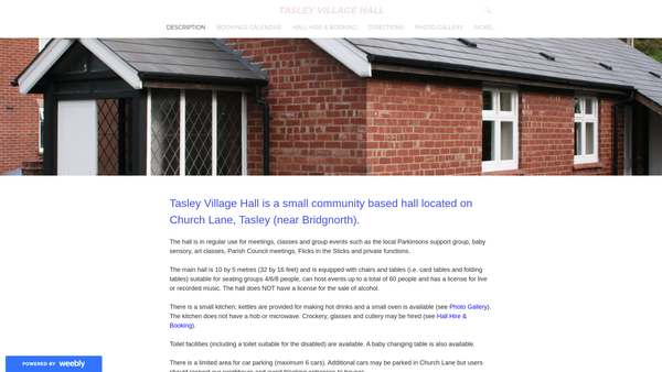 Screenshot of the Village Hall Tasley website