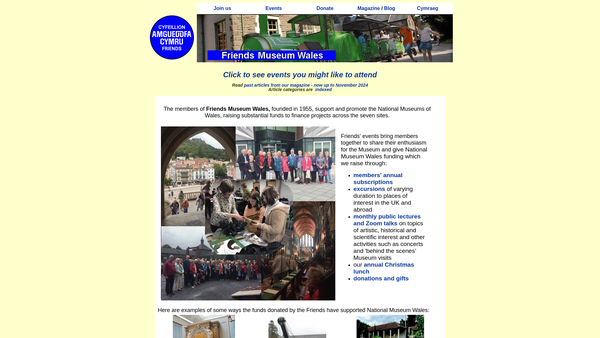 Screenshot of the Cyfeillion Amgueddfa Cymru - Friends Museum Wales website