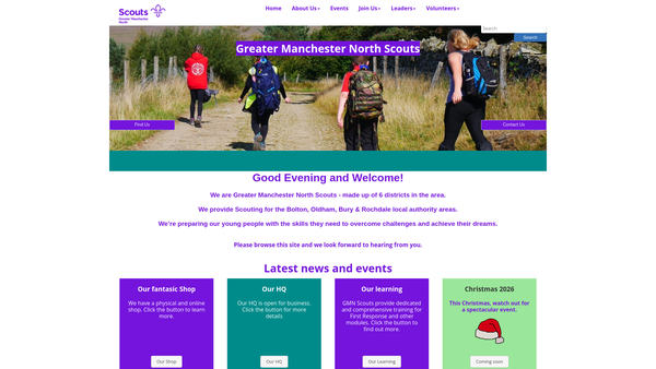Screenshot of the Greater Manchester North County Scout Council website