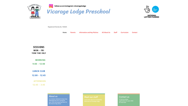 Screenshot of the Vicarage Lodge Preschool website