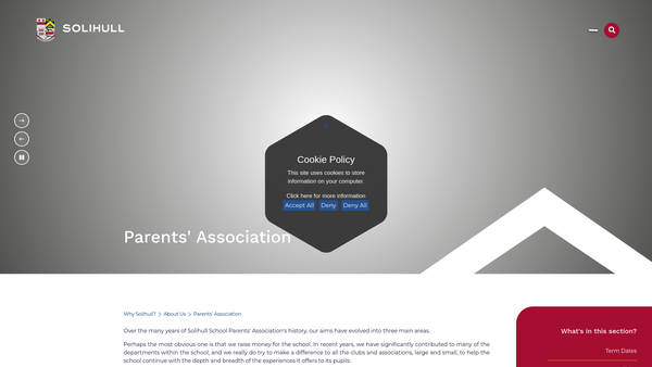 Screenshot of the Solihull School Parent's Association website